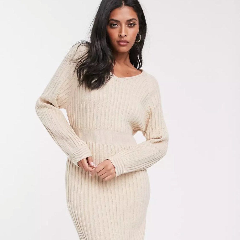 Asos Lost Ink Ribbed Knit Midi Dress Size Medium